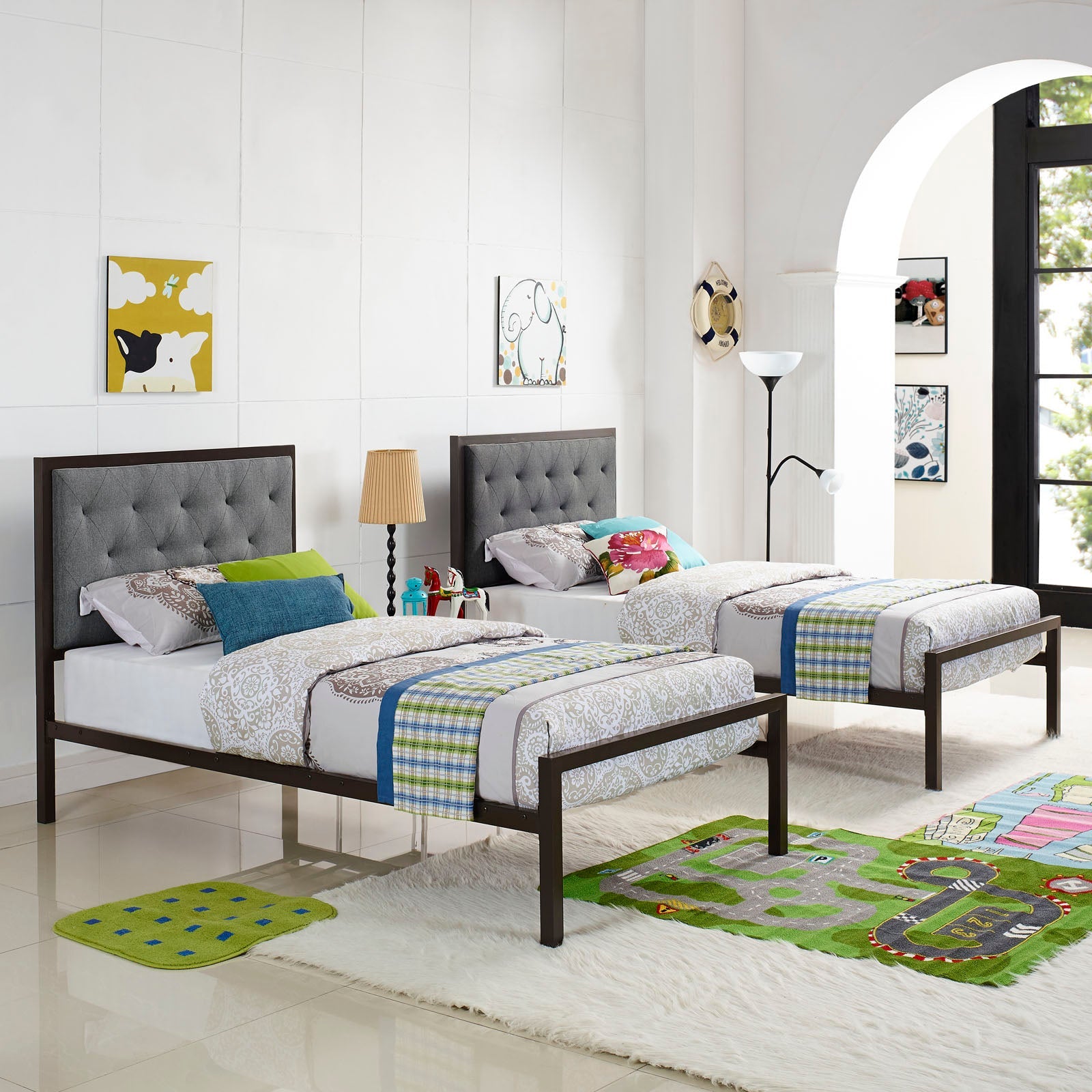 Mia Fabric Twin Bed by Modway