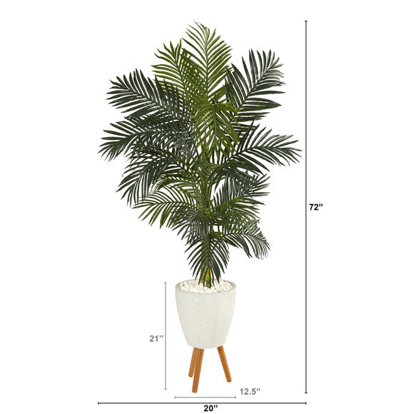 6' Golden Cane Artificial Palm Tree in White Planter with Stand