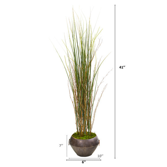 41" Grass and Bamboo Artificial Plant in Metal Bowl