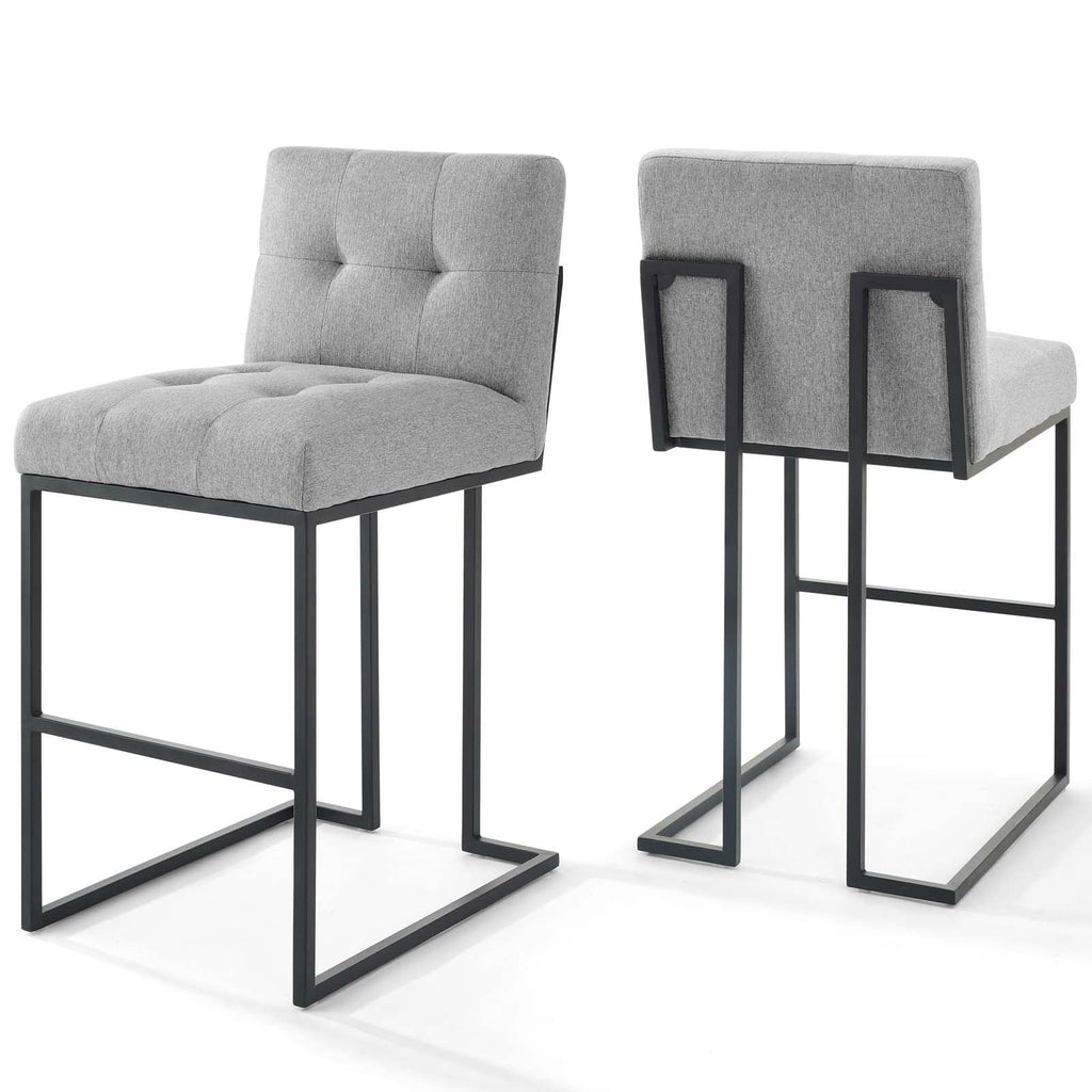 Privy Black Stainless Steel Upholstered Fabric Bar Stool Set of 2 by Modway