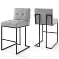 Privy Black Stainless Steel Upholstered Fabric Bar Stool Set of 2 by Modway