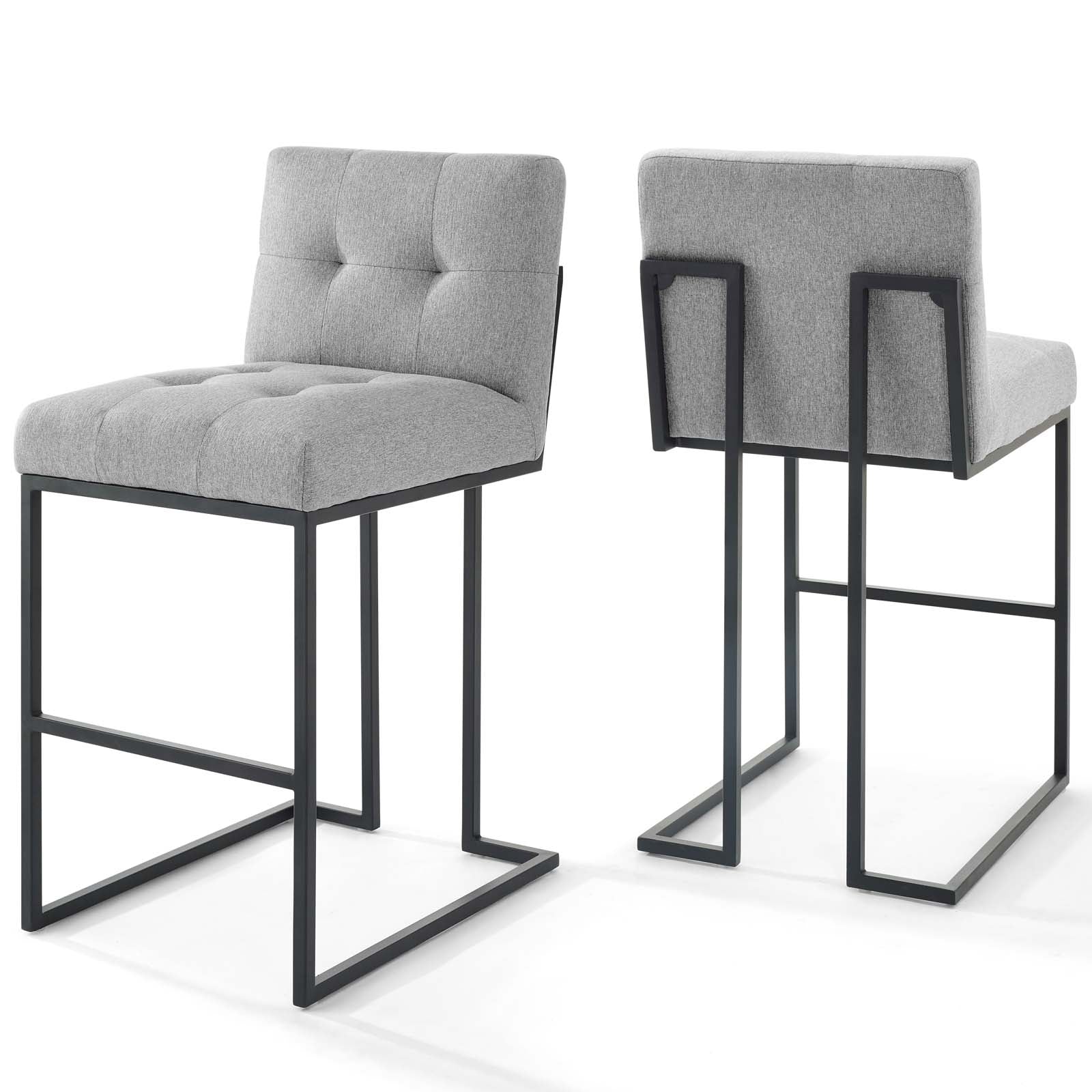 Privy Black Stainless Steel Upholstered Fabric Bar Stool Set of 2 by Modway