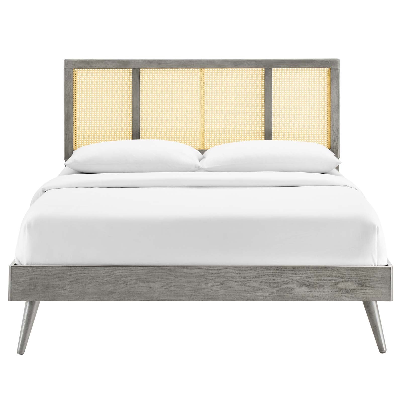 Kelsea Cane and Wood Full Platform Bed With Splayed Legs by Modway