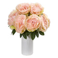 Peony Artificial Arrangement In White Vase 1862-PK By Nearly Natural