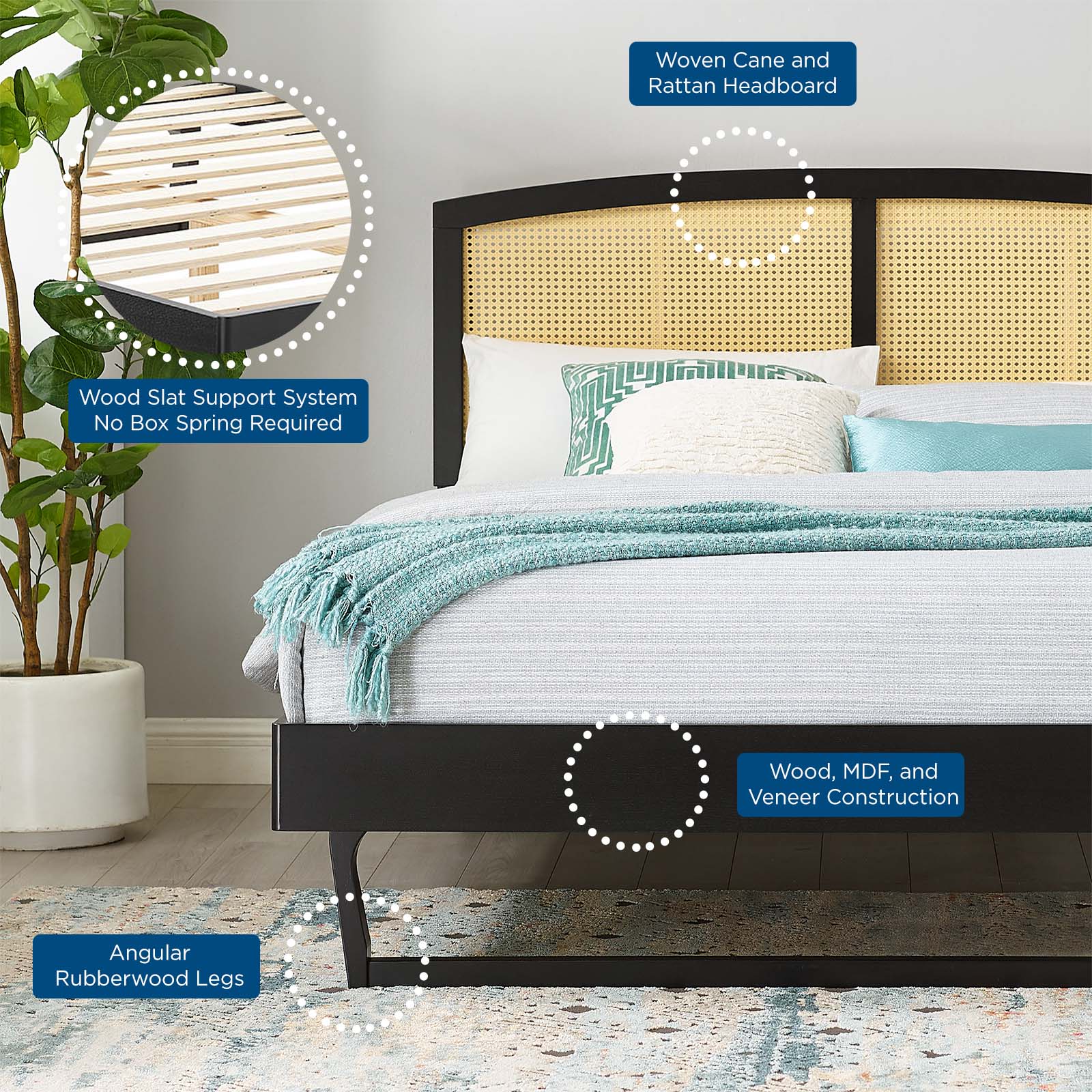 Sierra Cane and Wood Full Platform Bed With Angular Legs by Modway