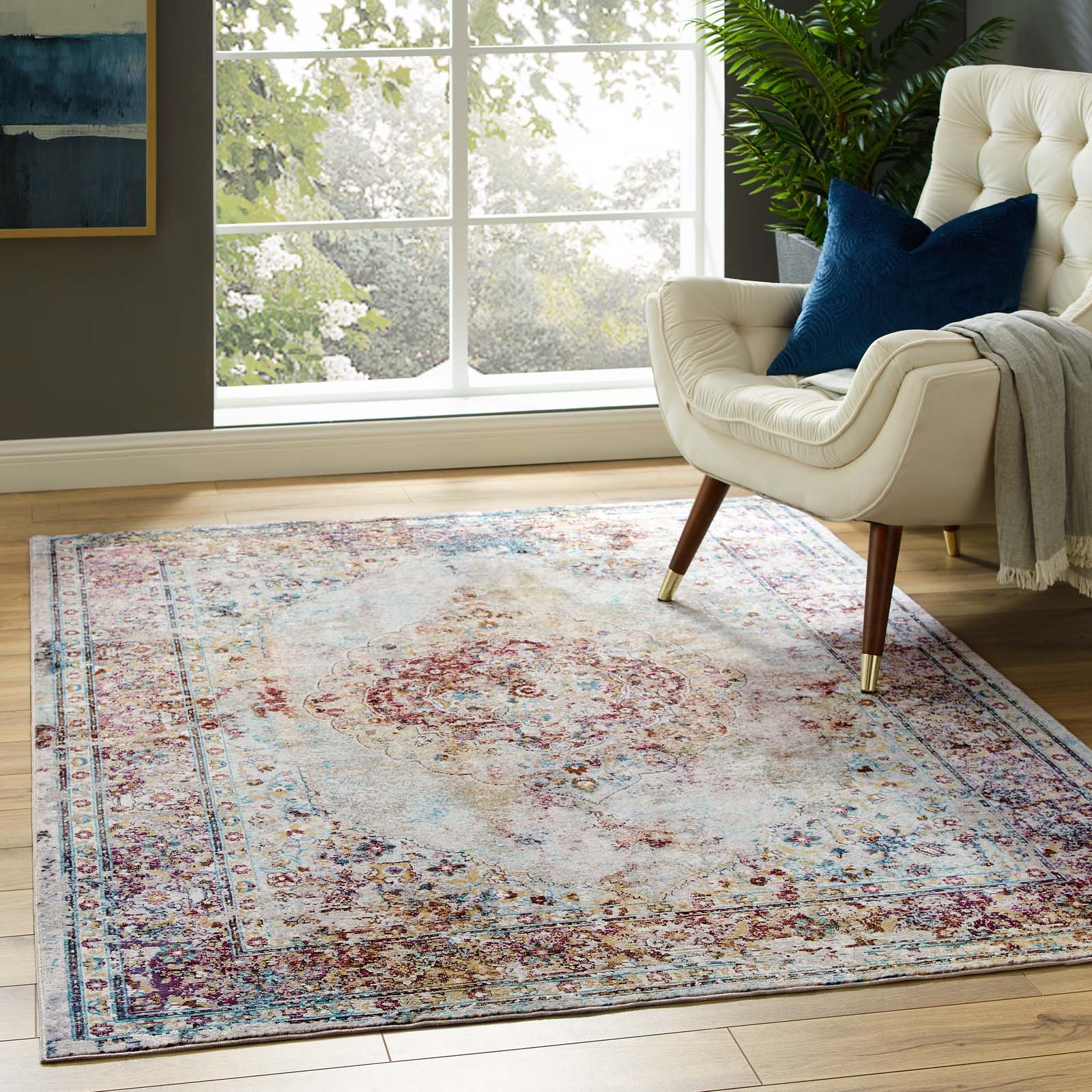 Success Merritt Transitional Distressed Floral Vintage Medallion 5x8 Area Rug by Modway