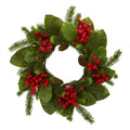 19"  Magnolia Leaf, Berry and Pine Artificial Wreath