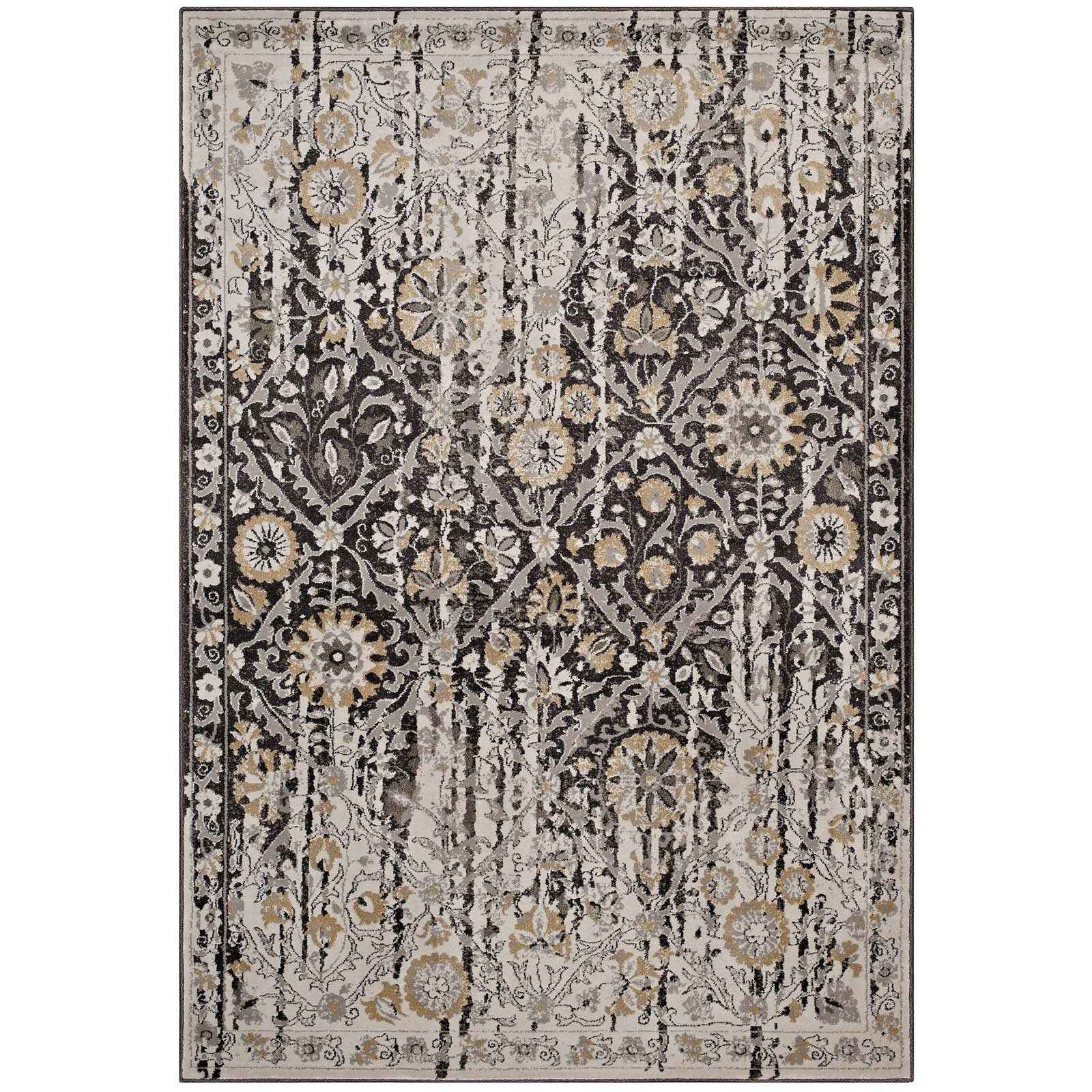 Ganesa Distressed Diamond Floral Lattice 8x10 Area Rug by Modway