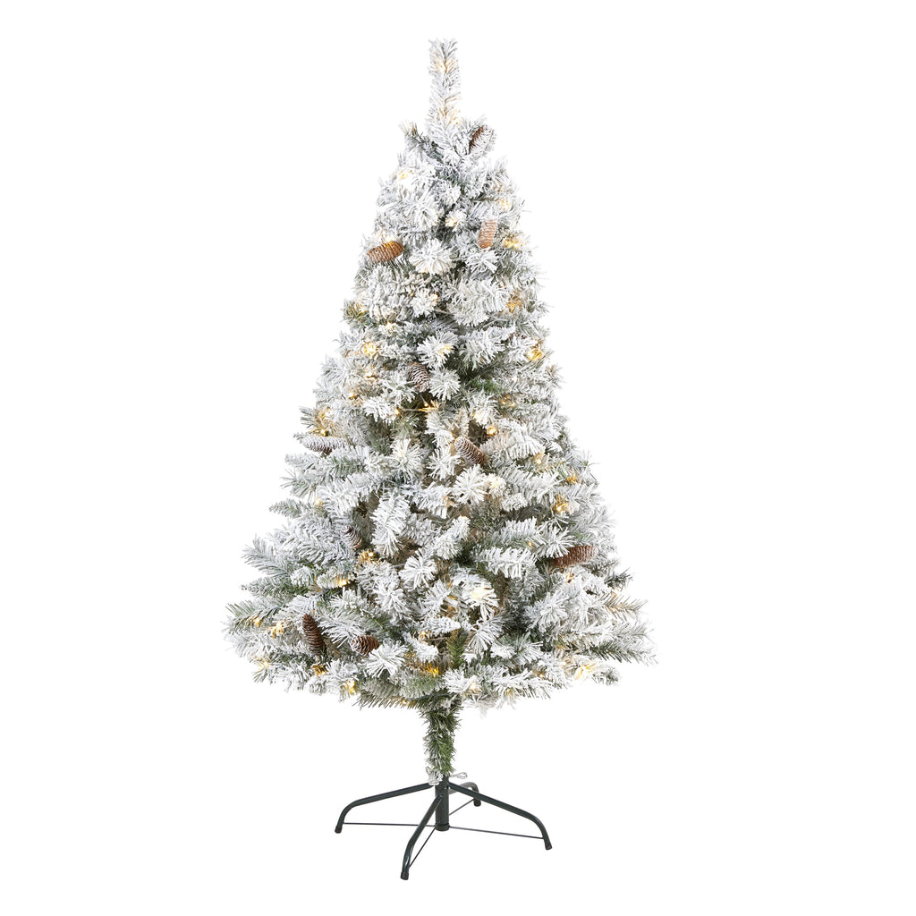 5' Flocked White River Mountain Pine Artificial Christmas Tree w/ Pinecones
