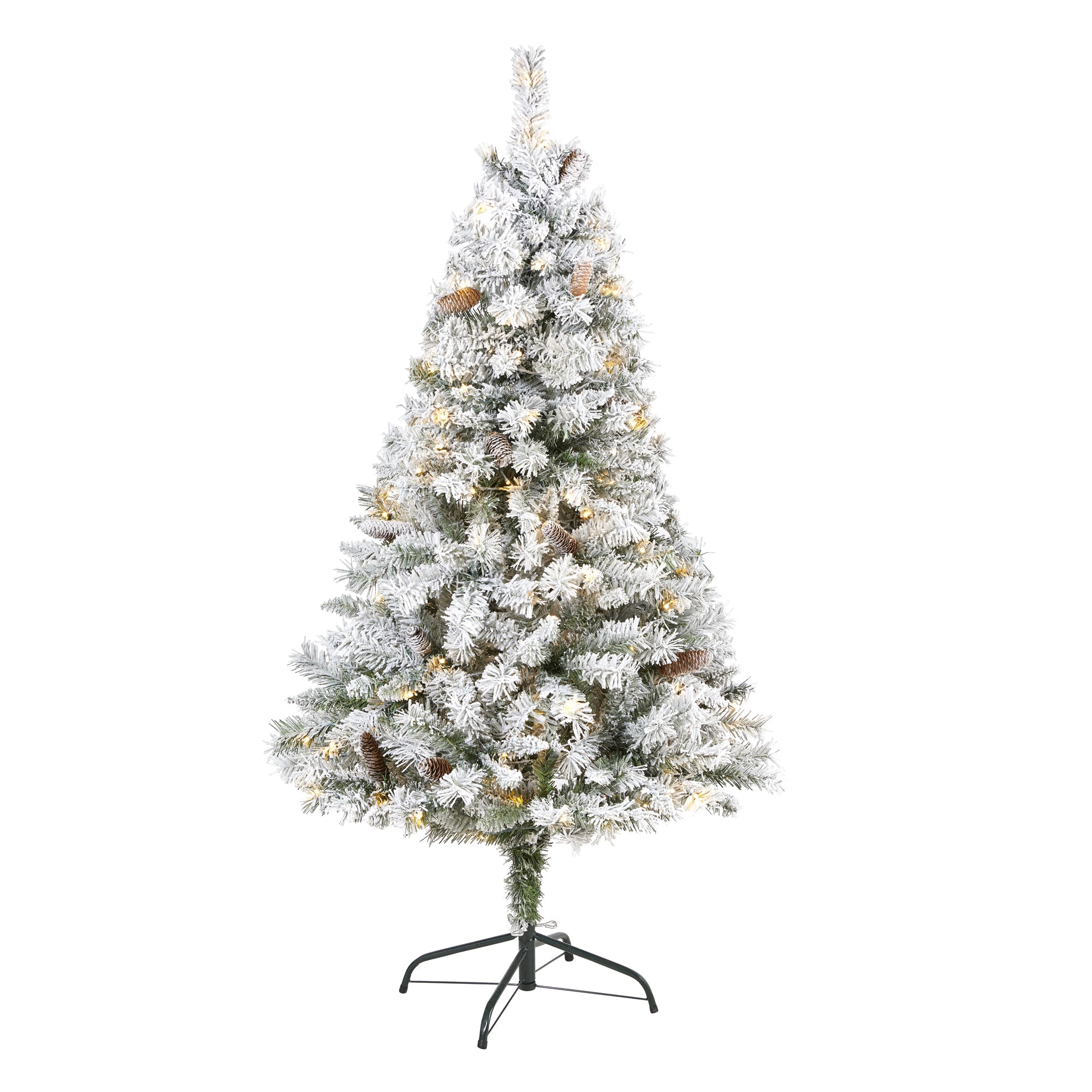 5' Flocked White River Mountain Pine Artificial Christmas Tree w/ Pinecones