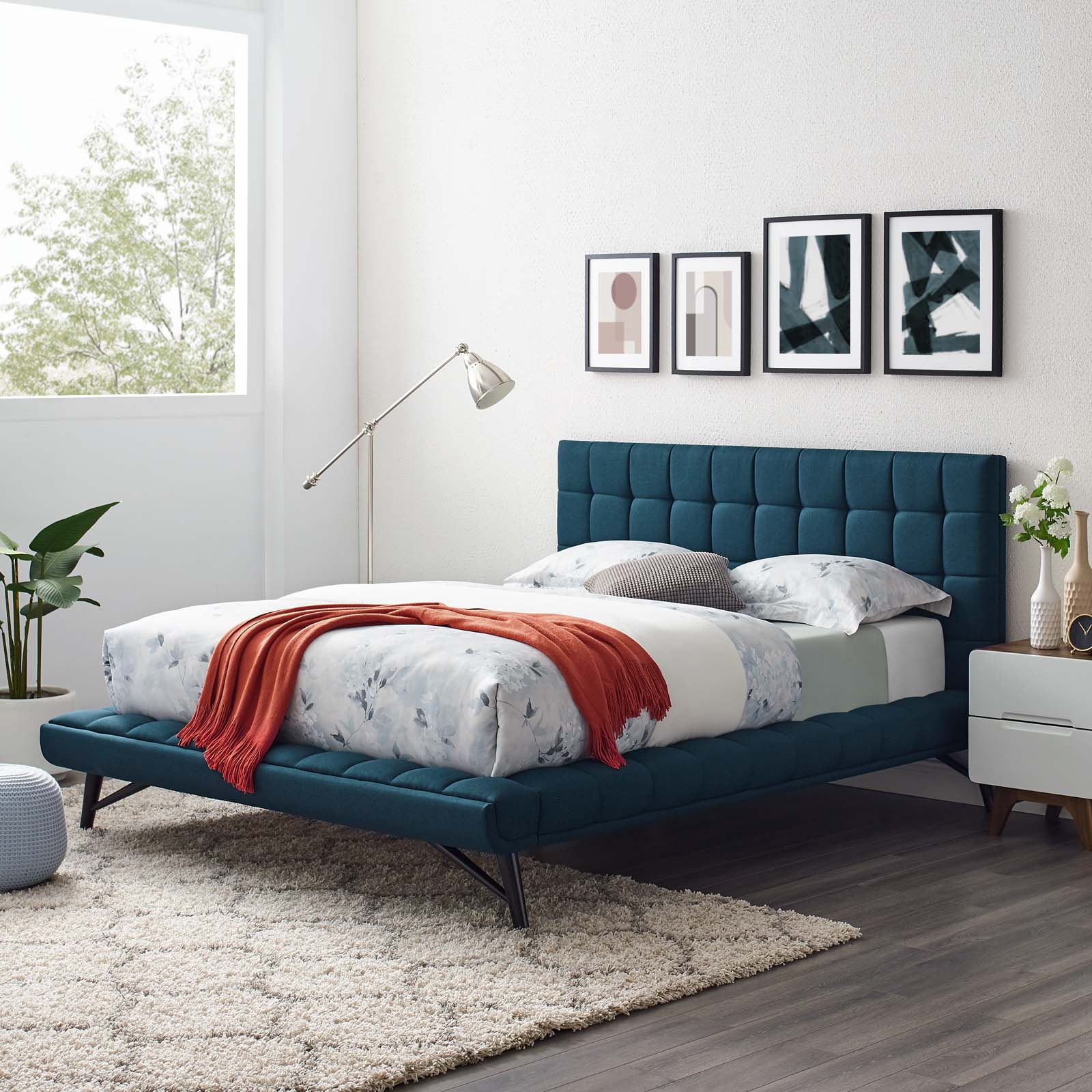 Julia Biscuit Tufted Upholstered Fabric Queen Platform Bed by Modway