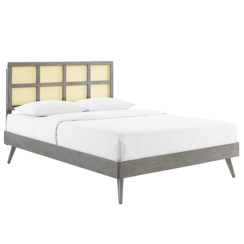 Sidney Cane and Wood Full Platform Bed With Splayed Legs by Modway