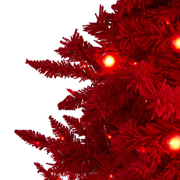 6' Red Flocked Fraser Fir Artificial Christmas Tree