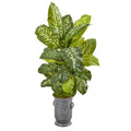 49" Dieffenbachia Artificial Plant in Vintage Metal Planter (Real Touch)