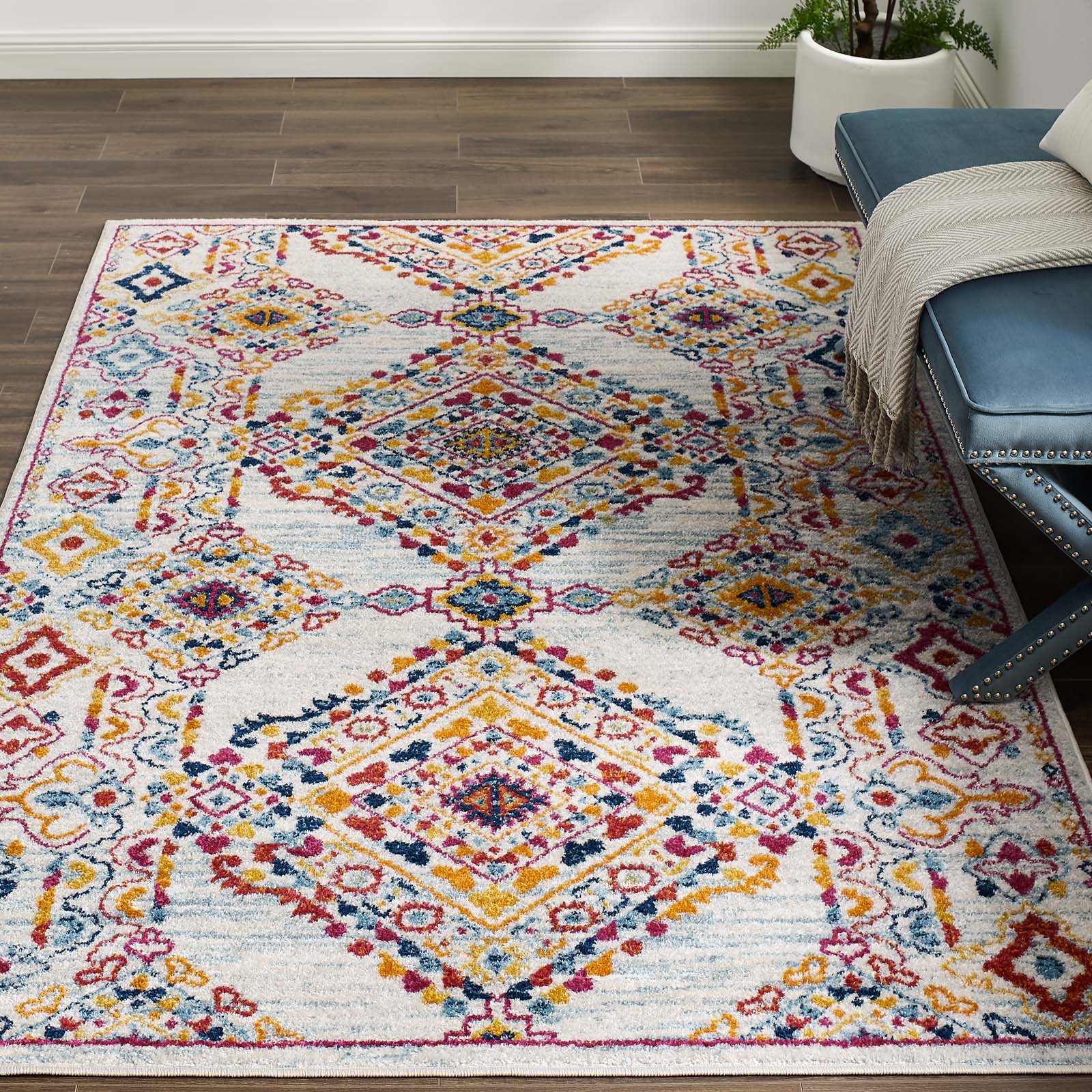 Entourage Khalida Distressed Vintage Floral Lattice 5x8 Area Rug by Modway