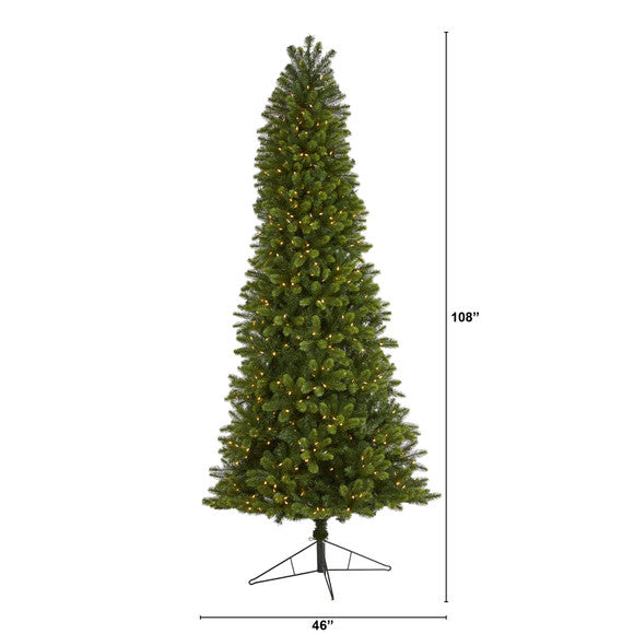 9' Slim Virginia Spruce Artificial Christmas Tree w 750 Warm White LED Lights