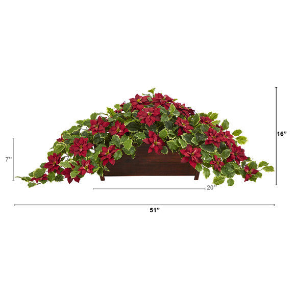 51" Poinsettia and Variegated Holly Artificial Plant in Decorative Planter