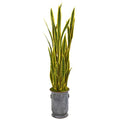 64"  Sansevieria Artificial Plant in Metal Planter with Copper Trimming