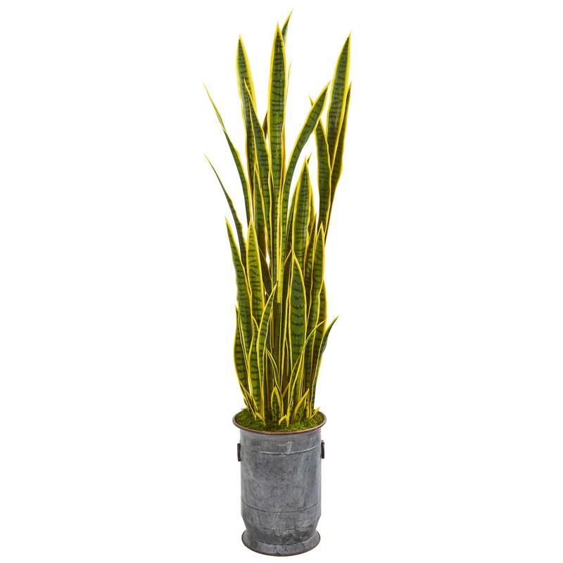 64"  Sansevieria Artificial Plant in Metal Planter with Copper Trimming