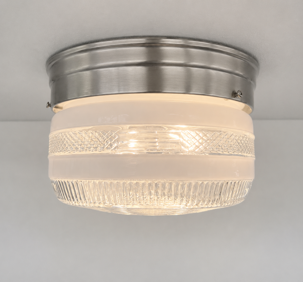 RETRO 1960's Antique DRUM Flush Mount Ceiling Light Brushed Nickel