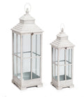 Traditional White Wooden Floor  Lantern (Set of 2)
