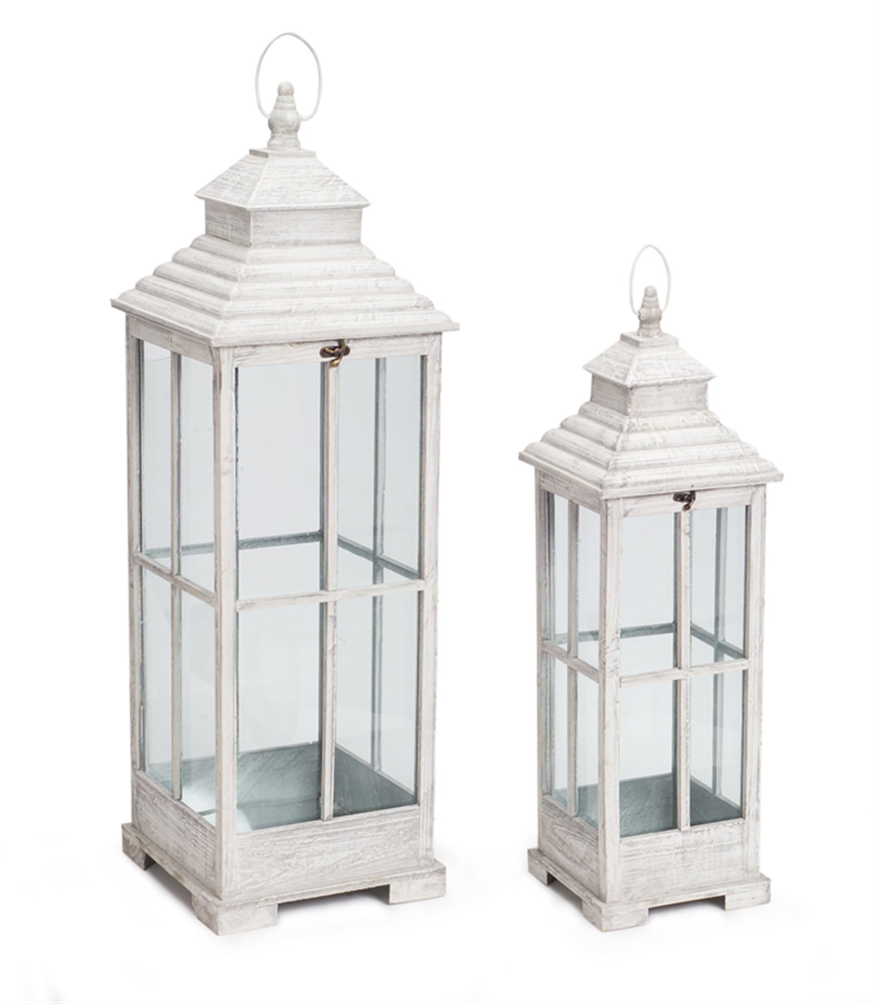 Traditional White Wooden Floor  Lantern (Set of 2)