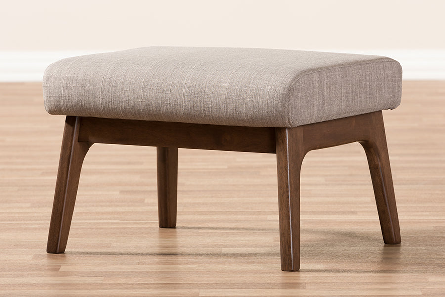 Baxton Studio Bianca Mid-Century Modern Walnut Wood Light Grey Fabric Ottoman