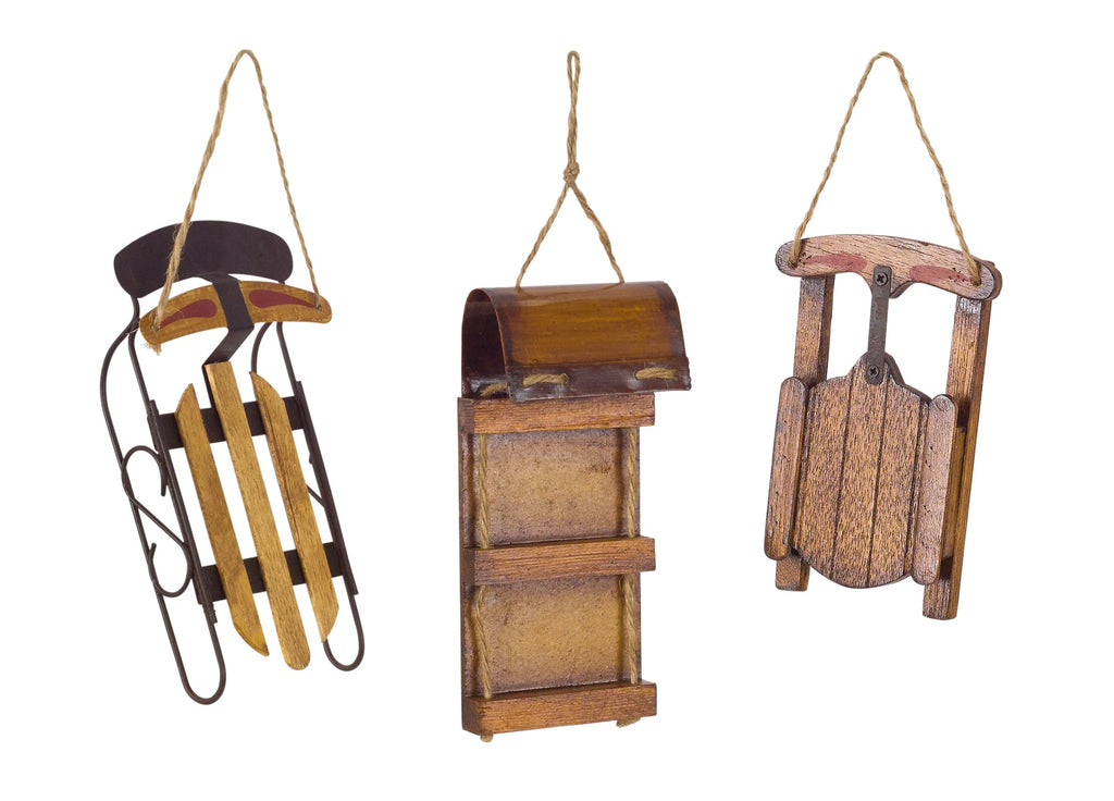Vintage Wood Sled Tree Ornament (Set of 12)