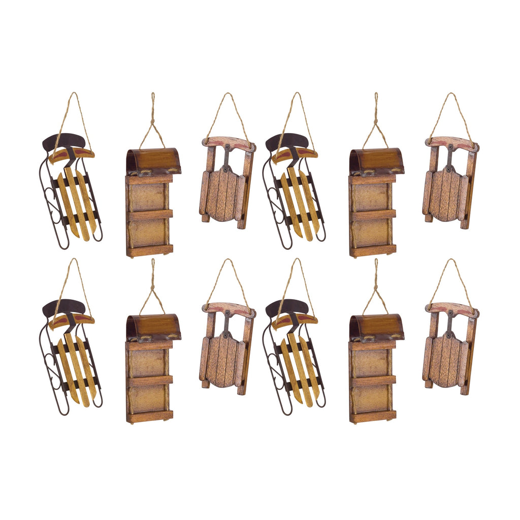 Vintage Wood Sled Tree Ornament (Set of 12)