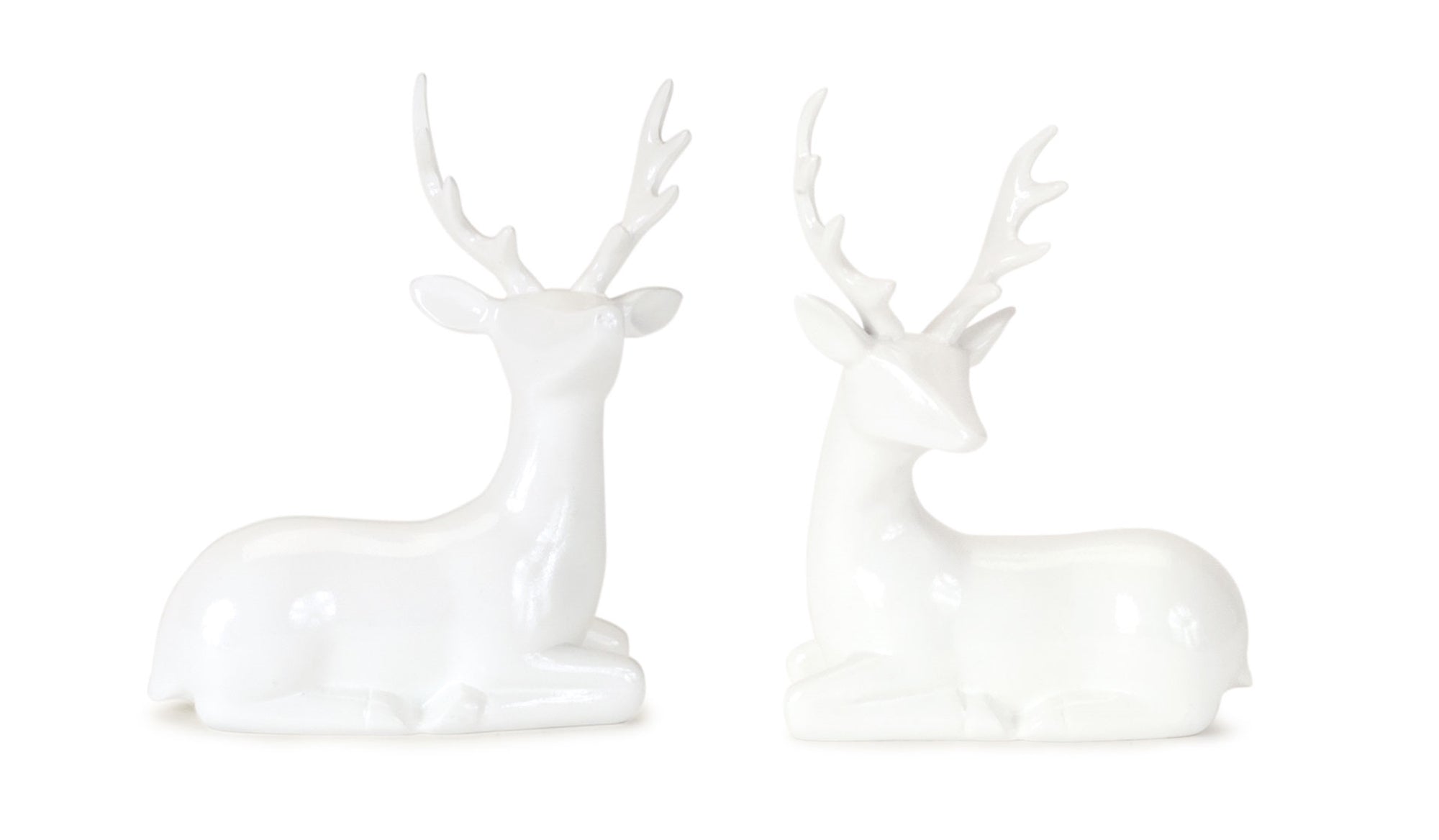 Modern White Winter Deer Figurine (Set of 2)