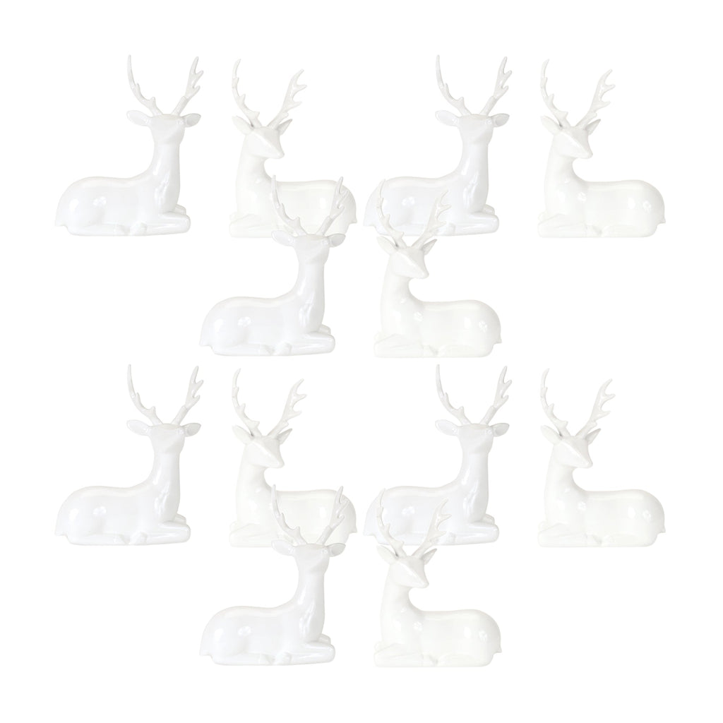 Modern White Winter Deer Figurine (Set of 2)