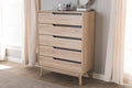 Baxton Studio Fella Mid-Century Modern Two-Tone Oak and Grey Wood 5-Drawer Chest