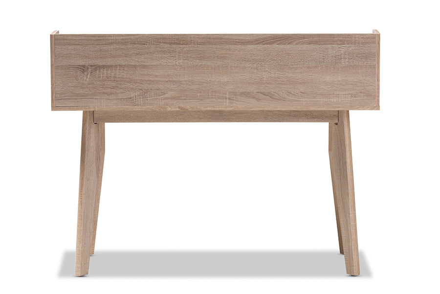 Baxton Studio Fella Mid-Century Modern 4-Drawer Oak and Grey Wood Study Desk