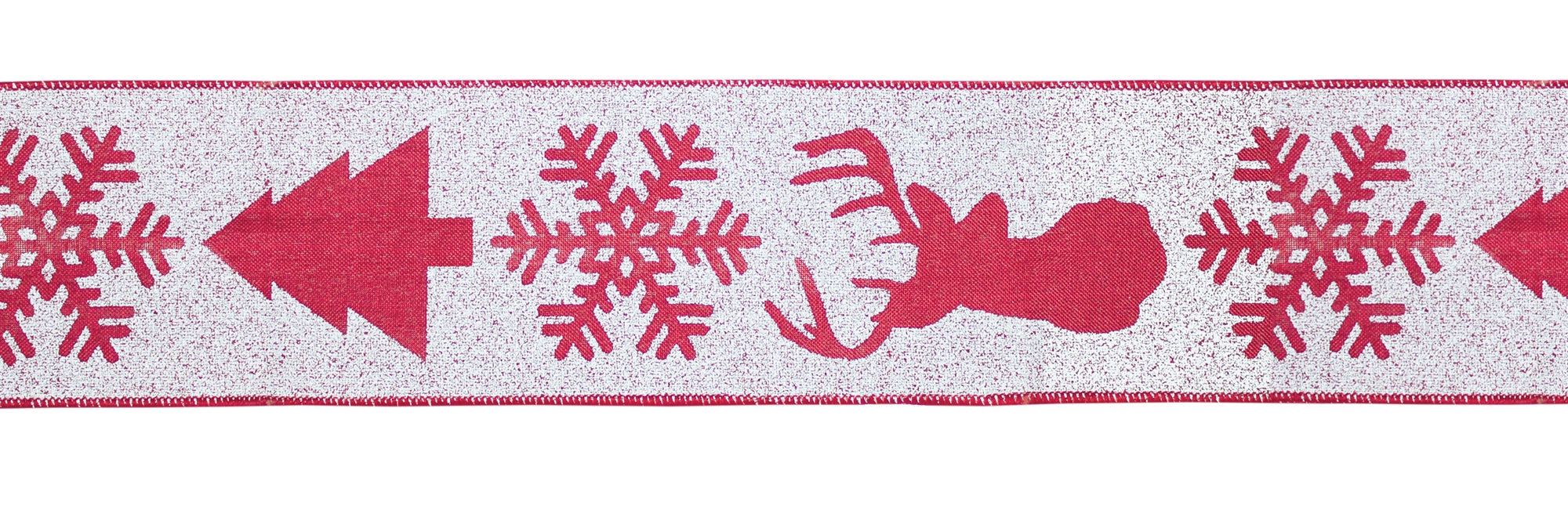 Red and White Deer and Tree Wired Ribbon (Set of 2)