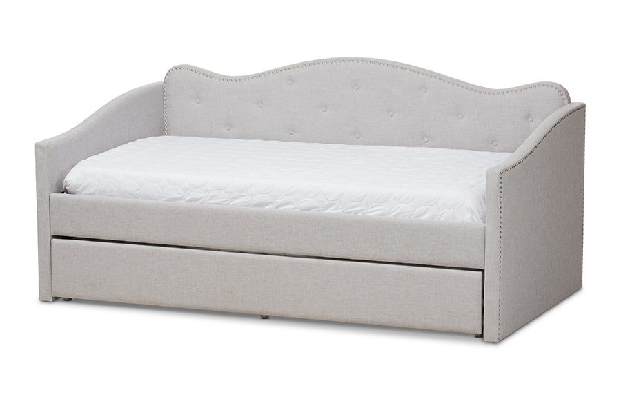 Baxton Studio Kaija Modern and Contemporary Greyish Beige Fabric Daybed with Trundle