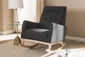 Baxton Studio Marlena Mid-Century Modern Dark Grey Fabric Upholstered Whitewash Wood Rocking Chair