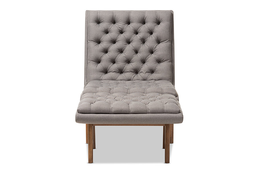 Baxton Studio Annetha Mid-Century Modern Grey Fabric Upholstered Walnut Finished Wood Chair And Ottoman Set