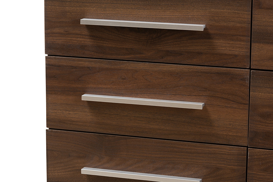 Baxton Studio Auburn Mid-Century Modern Walnut Brown Finished Wood 6-Drawer Dresser