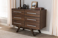 Baxton Studio Auburn Mid-Century Modern Walnut Brown Finished Wood 6-Drawer Dresser