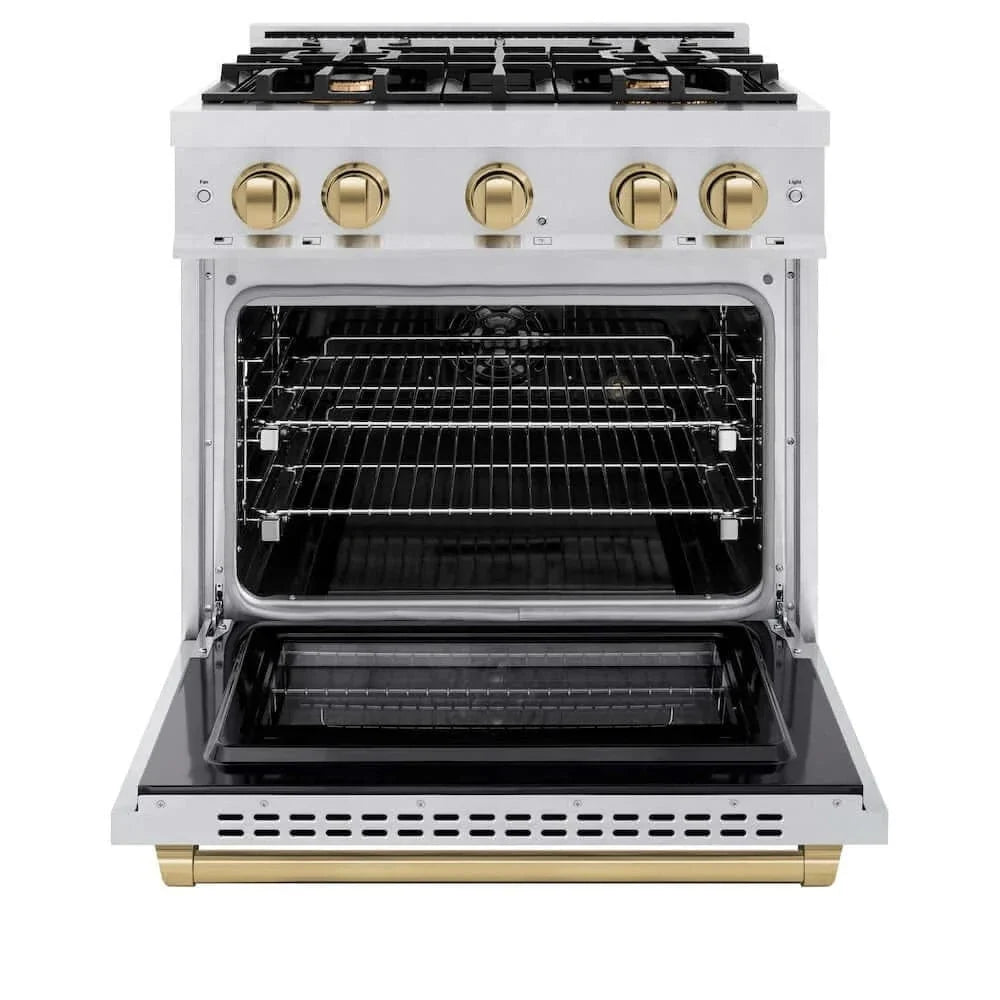 ZLINE 30" Select Gas Range Convection Gas Oven DuraSnow® Stainless Steel Champagne Bronze HGRSZ-30-CB