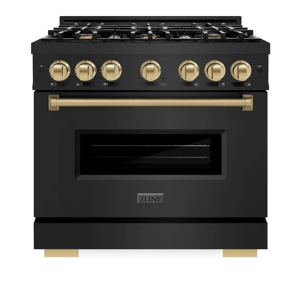 ZLINE 36" Dual Fuel Range, Gas Cooktop, Electric Convection Oven Black Stainless Steel, Champagne Bronze CDRBZ-36-CB