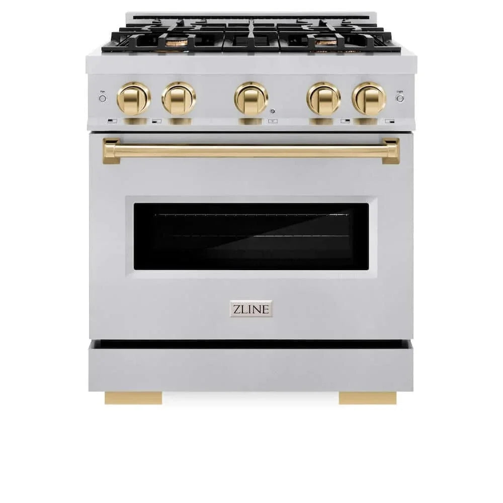 ZLINE 30" Dual Fuel Range, Gas Cooktop, Electric Convection Oven Stainless Steel, Gold CDRZ-30-G