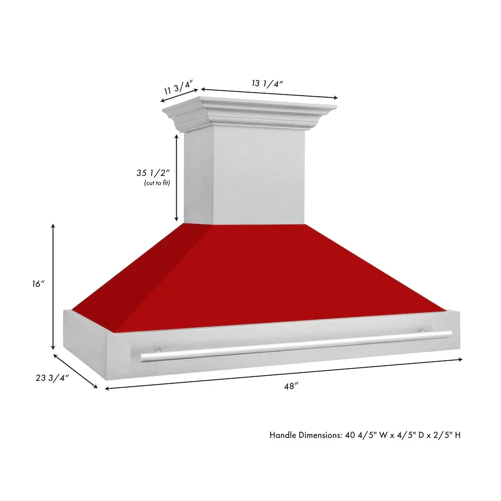 ZLINE 48" Autograph DuraSnow Red Stainless Wall Range Hood 8654SNX-RM-48