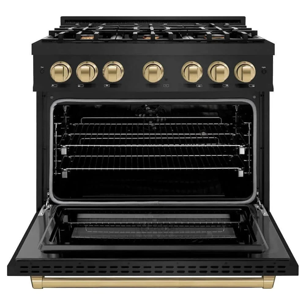 ZLINE 36" Select Gas Range Convection Gas Oven Black Stainless Steel Champagne Bronze HGRBZ-36-CB