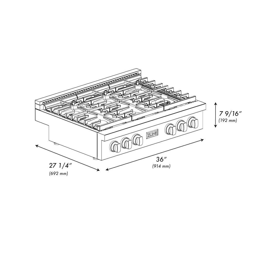 ZLINE 36" Paramount Gas Rangetop Black Stainless Steel Champagne Bronze SRTBZ-36-CB