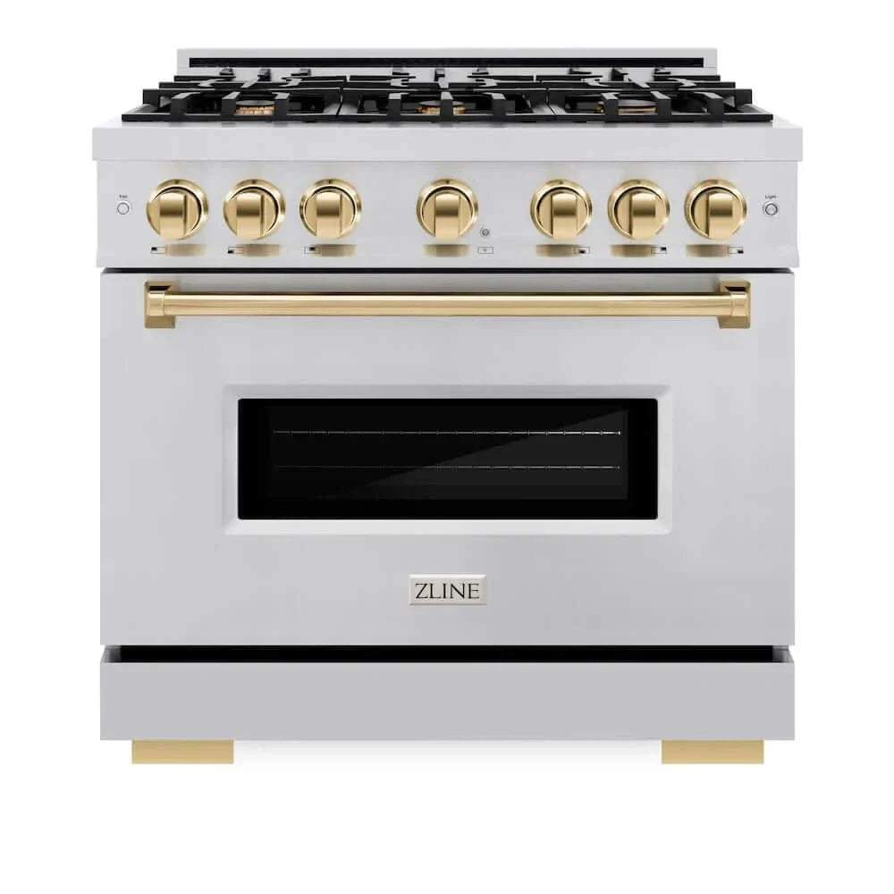 ZLINE 36" Classic Gas Range, Convection Gas Oven Stainless Steel, Gold CGRZ-36-G