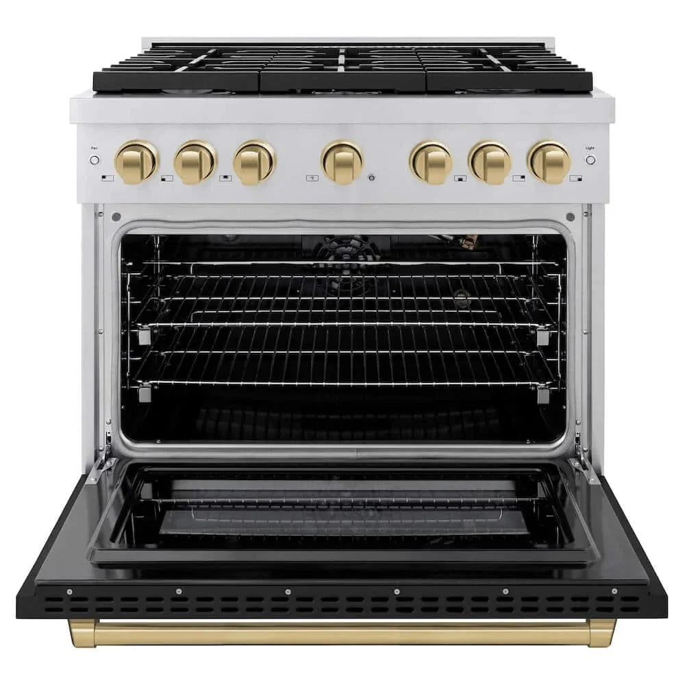 ZLINE 36"Gas Range, Convection Oven Black Matte, Champagne Bronze, SGRZ-BLM-36-CB