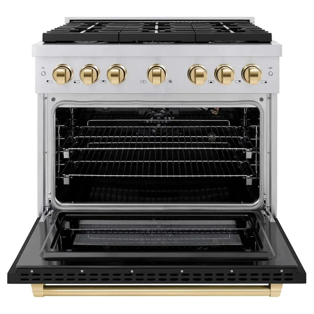 ZLINE 36"Gas Range, Convection Oven Black Matte, Gold, SGRZ-BLM-36-G