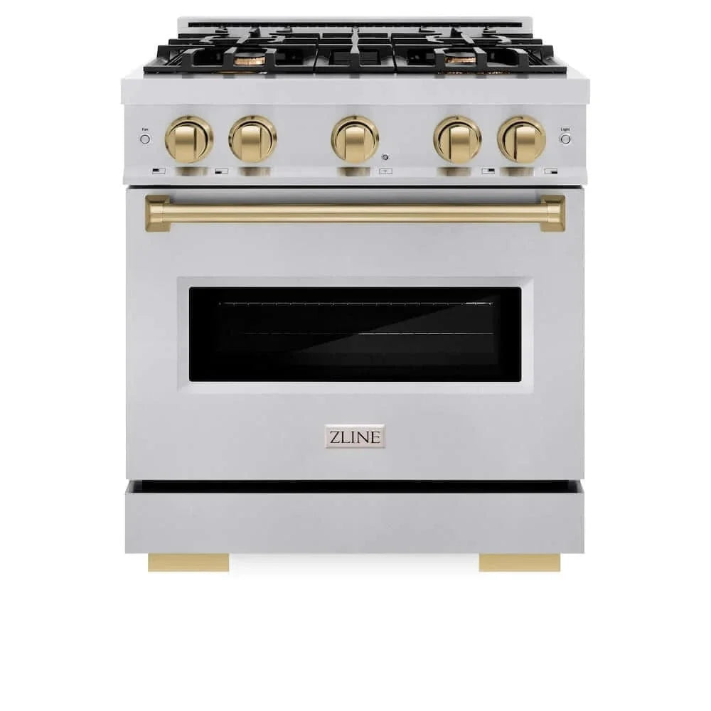 ZLINE 30" Dual Fuel Range, Gas Cooktop, Electric Convection Oven Stainless Steel, Champagne Bronze CDRZ-30-CB