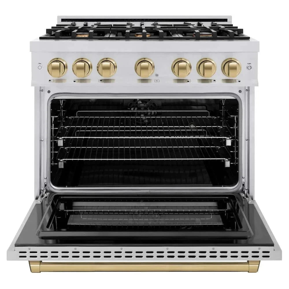 ZLINE 36" Select Dual Fuel Range Gas Cooktop Electric Convection Oven Stainless Steel Champagne Bronze HDRZ-36-CB
